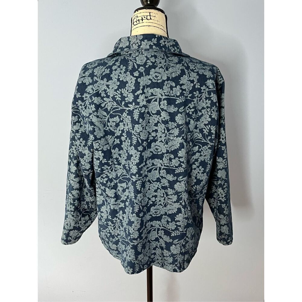 Retro Tudor Court Women’s L Blue Floral Button Up Denim Blazer - Picture 5 of 9